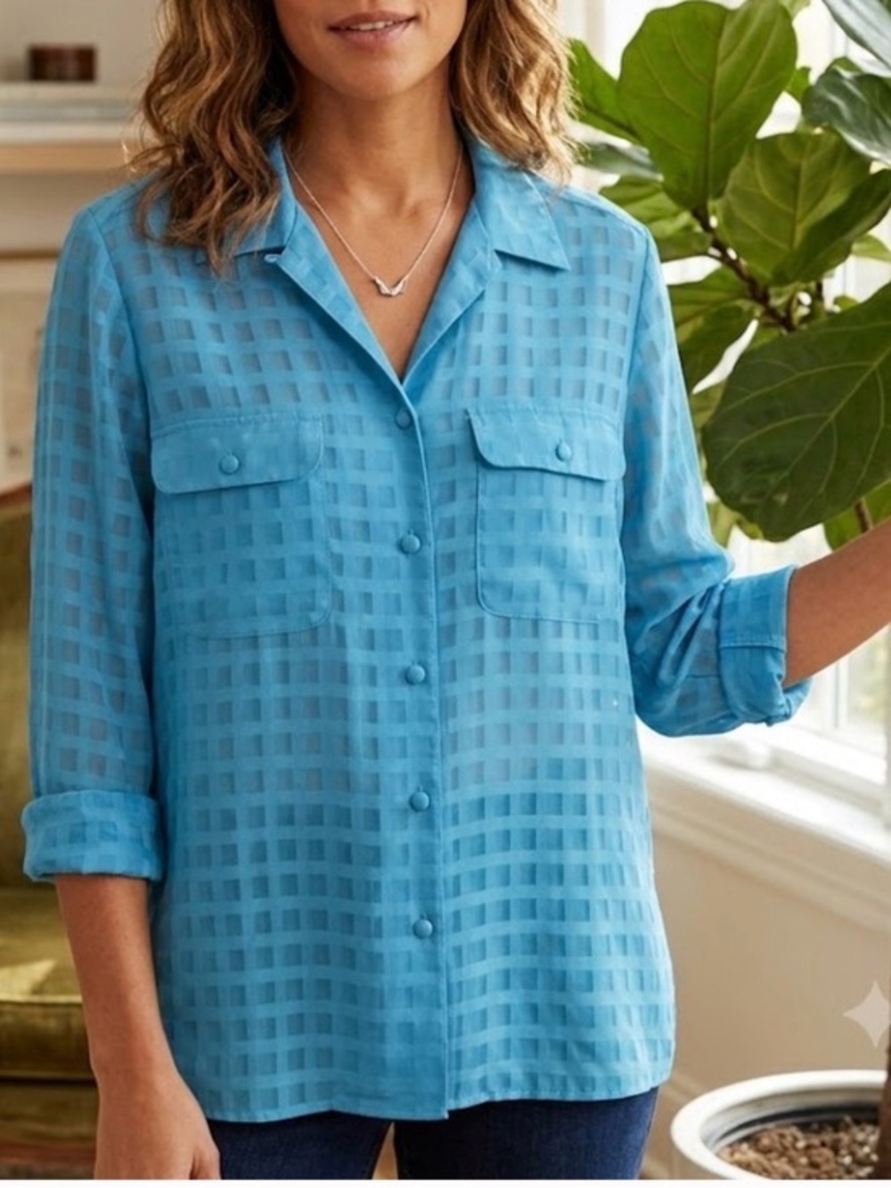 Liz Baker Long Sleeve Blouse with Shell Top Shirt Lightweight Size 10 Pockets